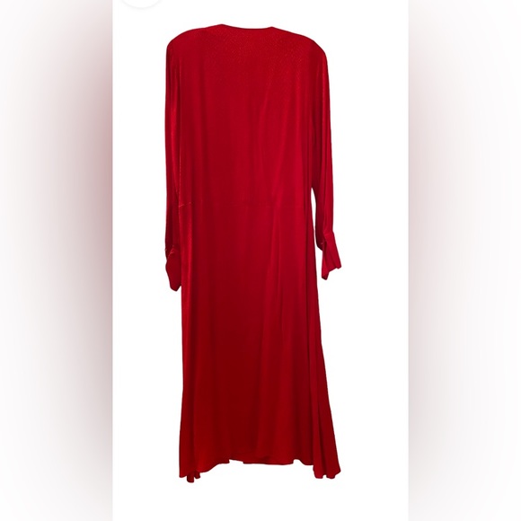 Long sleeve Red Satiny Snake Print V neck Midi Dress. - Picture 5 of 8